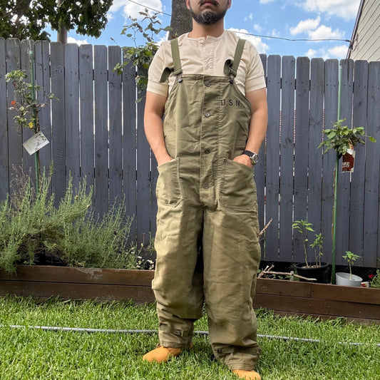 Vintage USN Navy WWII Bin Overalls Deck Pant Men Size Medium