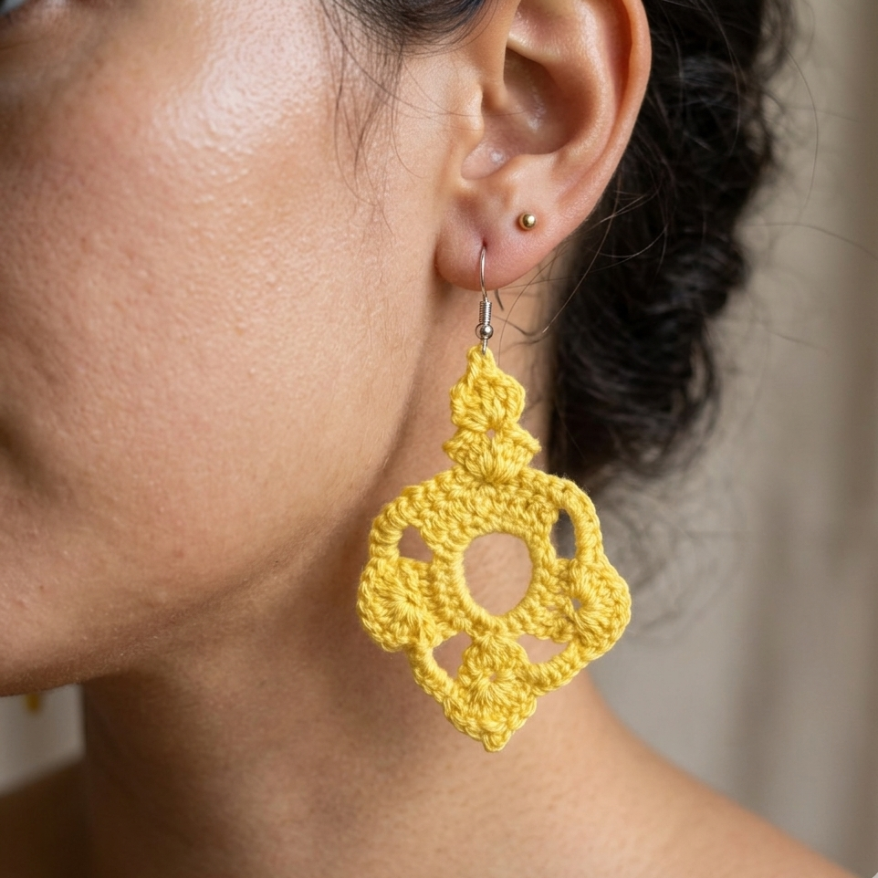 Golden Medallion Handmade Crochet Earrings