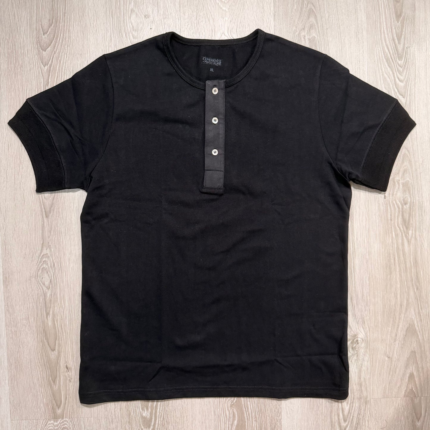 Classic Short Sleeves Henley Shirt - 300g Heavy Weighted Cotton Beige / Black