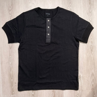 Classic Short Sleeves Henley Shirt - 300g Heavy Weighted Cotton Beige / Black