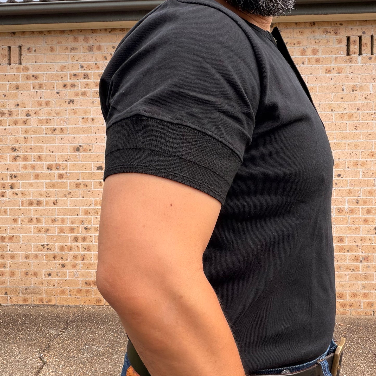 Classic Short Sleeves Henley Shirt - 300g Heavy Weighted Cotton Beige / Black