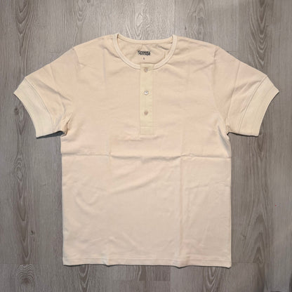 Classic Short Sleeves Henley Shirt - 300g Heavy Weighted Cotton Beige / Black