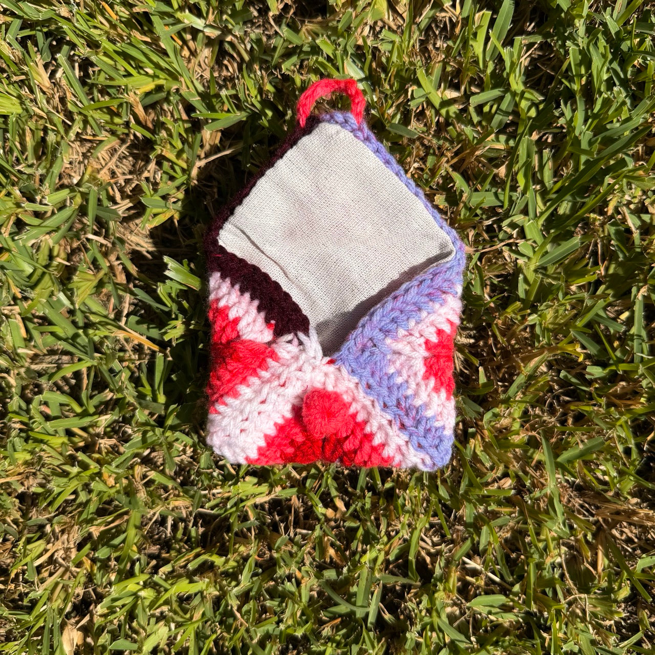 Berry Blossom Granny Square Mini Pouch