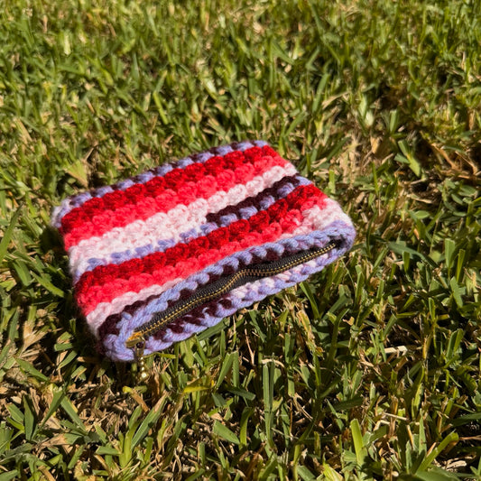 Berry Bliss Striped Crochet Zipper Pouch