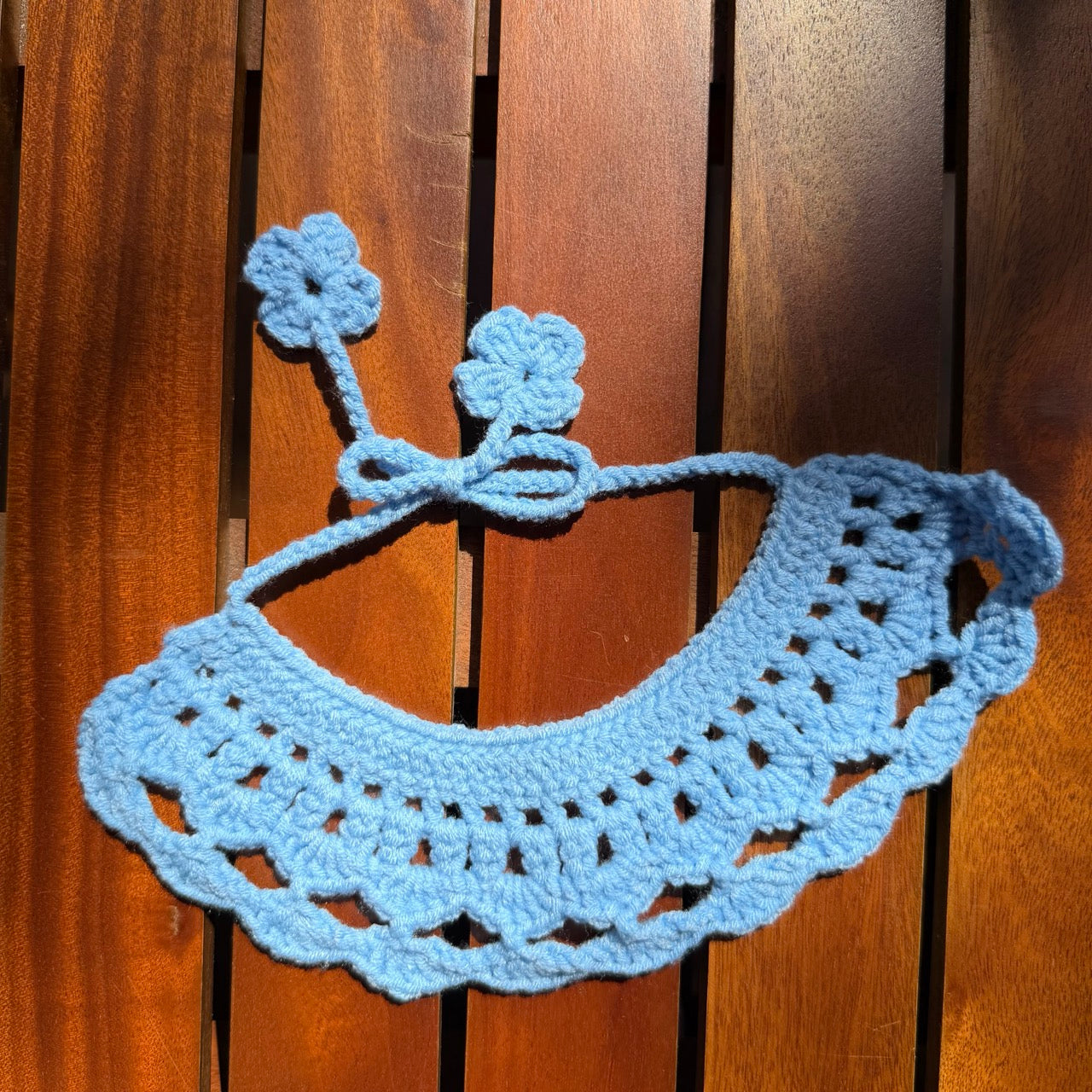 Periwinkle Bloom Lace Pet Collar — Handmade Crochet Cat Bandana with Flower Ties