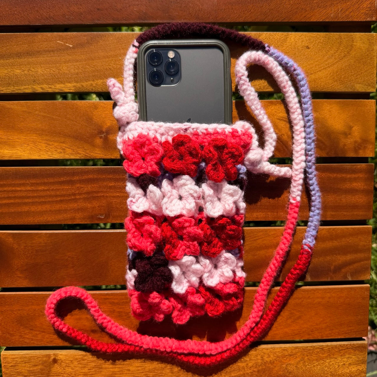 Blossom & Stripe Artisan Crochet Crossbody Bag