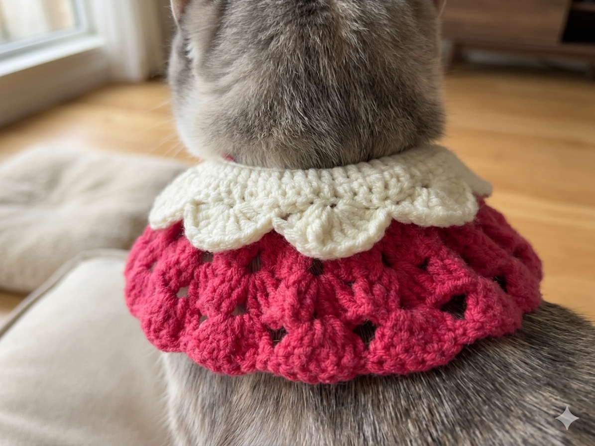 Rosette Ruffles Handmade Crochet Pet Collar, Scarves