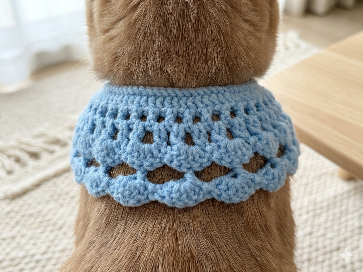 Periwinkle Bloom Lace Pet Collar — Handmade Crochet Cat Bandana with Flower Ties