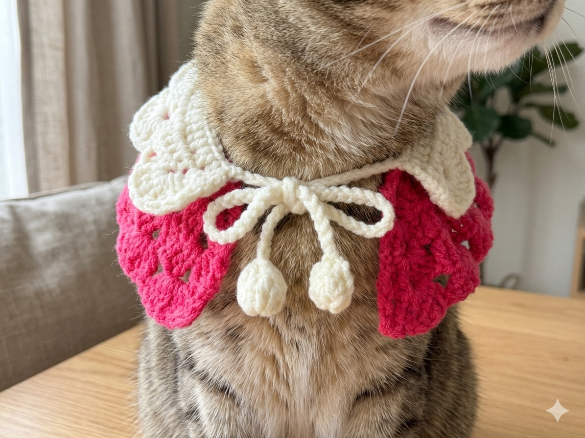 Rosette Ruffles Handmade Crochet Pet Collar, Scarves